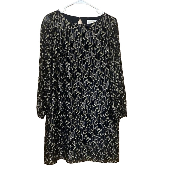 Sail To Sable Clifton Black Dress Size 4 Long Sleeve Metallic Gold Dot NWT $198